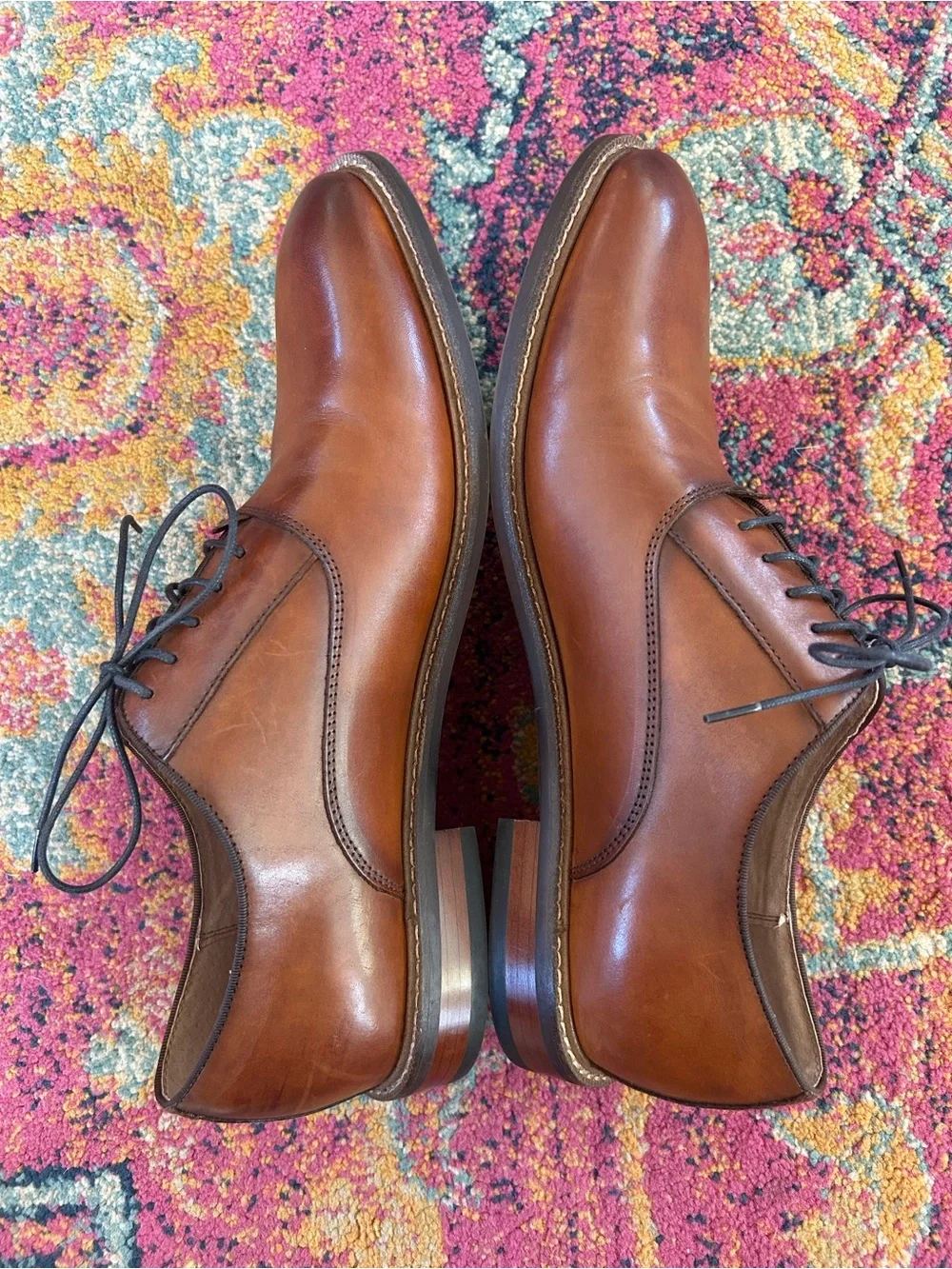 NWOT Aston Grey | Men's Cognac Brown Leather Lace Up Leu Derby Dress Shoes Sz 10